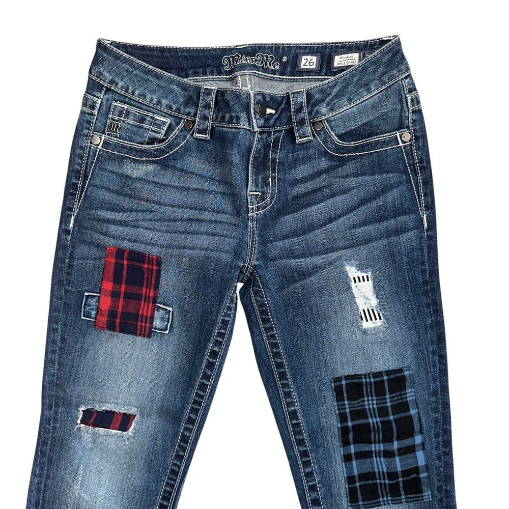 Miss Me MS5151AK348 Ankle Skinny Womens Jeans 26 26 Patches Patched Distressed - Picture 2 of 7